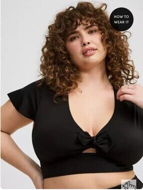 Torrid Black Tie-Front Flutter Sleeve Swim Top Size M/L